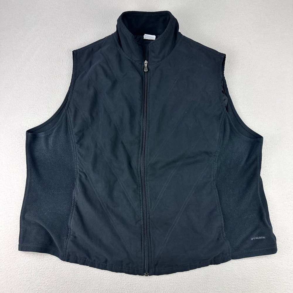 Columbia Hybrid Fleece Vest Women 3X Black Full Zip Outdoor Performance Jacket
